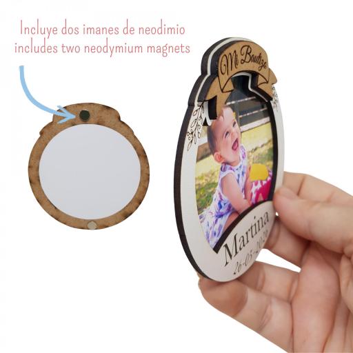 Regalo Bautizo Original, Marco Foto Imán redondo. Detalle Invitados Personalizado,Detalle comunión. Marco de madera.Baby Shower [3]