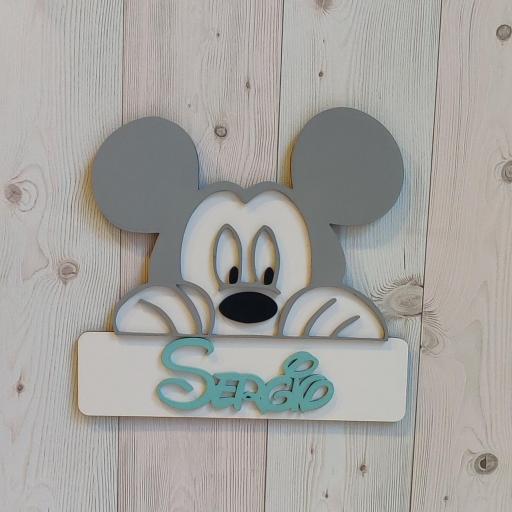 Cartel personalizado nombre, cartel de madera infantil, decoración habitación de bebe, niño, niña, nombre puerta,Mickey [2]