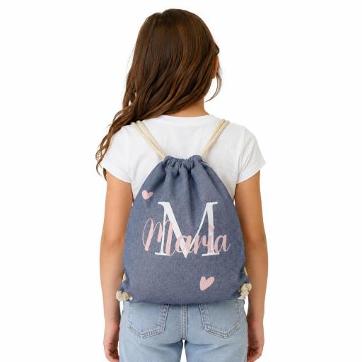 Mochila Saco Personalizada con Nombre e Inicial | Bolsa de Cuerdas para Niños y Adultos