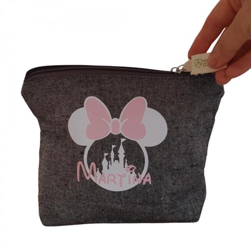 Mochila Personalizada Minnie con Nombre, Neceser a Juego,Bolsa Algodón Reciclado, Pack Regalo Infantil Original [1]