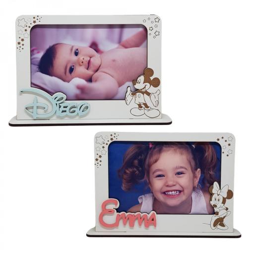 Marco de Fotos Personalizado con Nombre,  Mickey o Minnie, Regalo Bebé, Decoración Infantil, Foto 10x15 cm