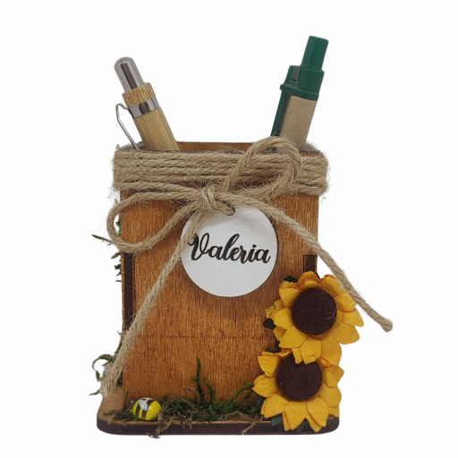 Portalápices de madera personalizado, detalle profesores, portalápices girasoles. Producto artesanal original y divertido [0]