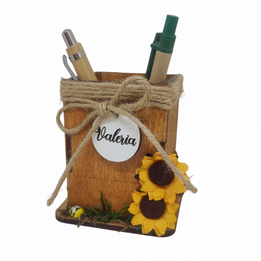 Portalápices de madera personalizado, detalle profesores, portalápices girasoles. Producto artesanal original y divertido [2]