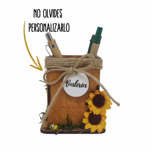 Portalápices de madera personalizado, detalle profesores, portalápices girasoles. Producto artesanal original y divertido [1]