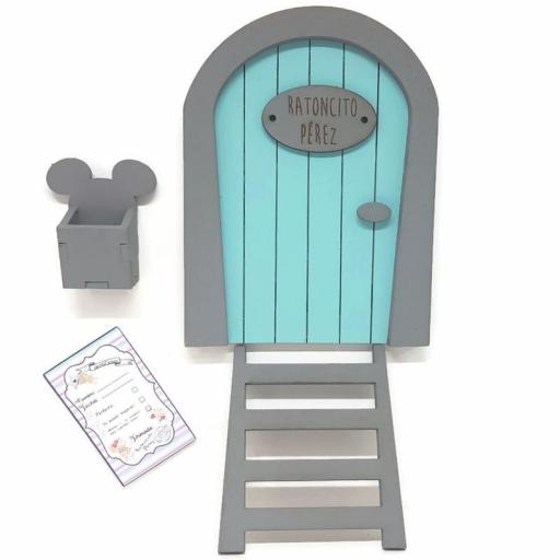 Puerta Ratoncito Pérez azul personalizada o sin personalizar con escalera, buzón y cartas. Producto artesanal [1]