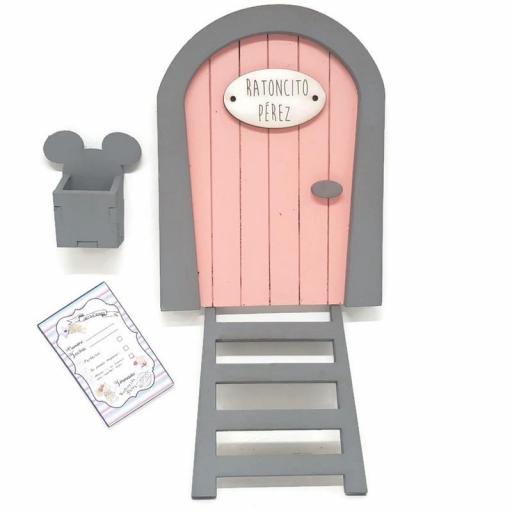 Puerta Ratoncito Pérez rosa personalizada o sin personalizar con escalera, buzón y cartas. Producto artesanal [1]