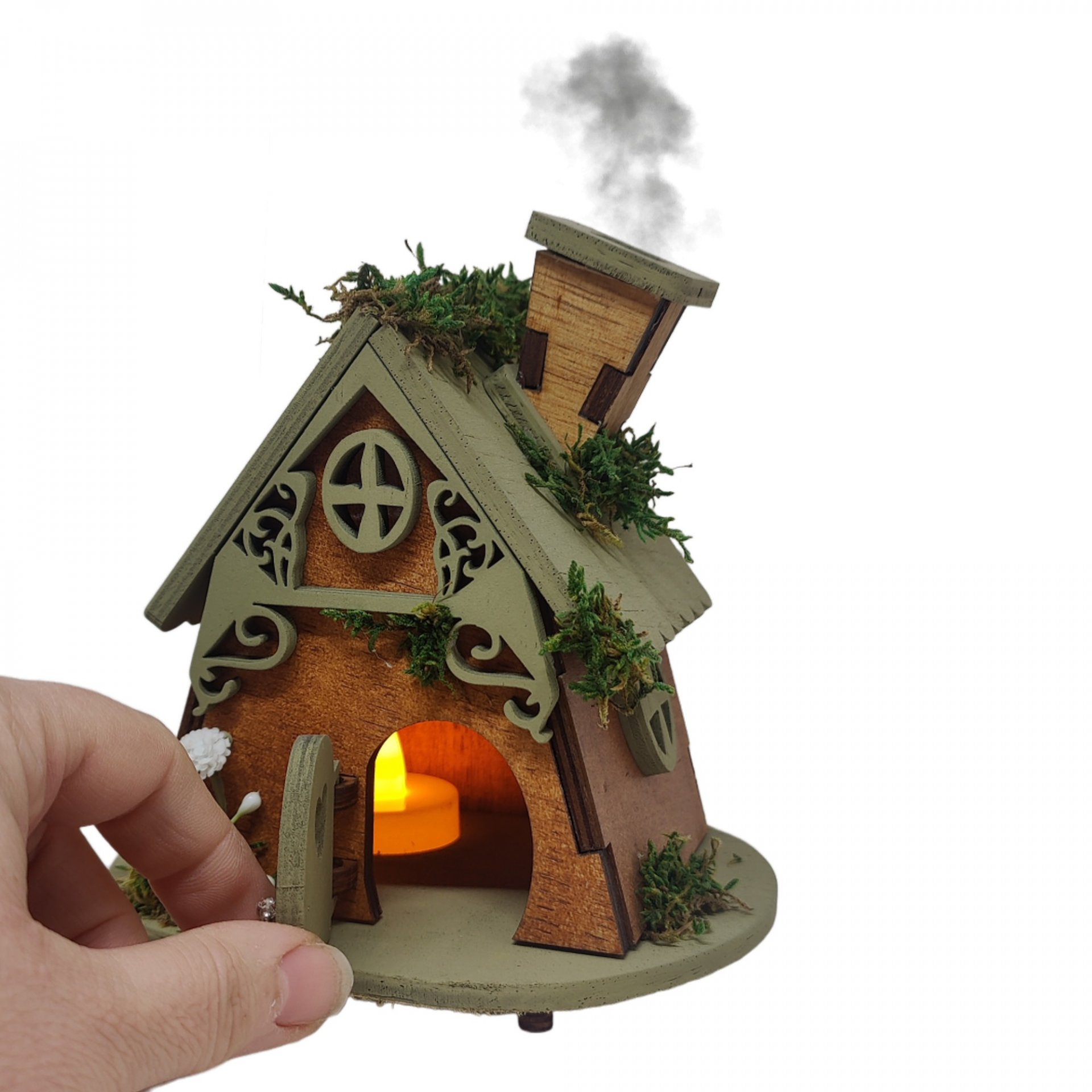 Comprar Quemador de incienso con forma de casita de madera, casa fantasía.  Producto artesanal online en creacionesmabeca.com