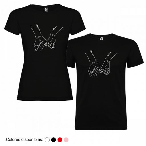 2 Camisetas Personalizadas Dibujo Manos Pareja con Nombres [1]