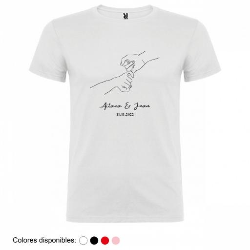 Camiseta Hombre/Unisex Personalizada Dibujo Manos con Nombre y Fecha [1]