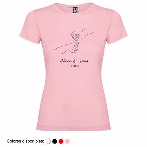 Camiseta Mujer Personalizada Dibujo Manos con Nombre y Fecha [3]