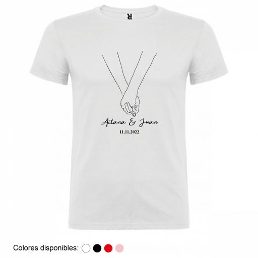 Camiseta Hombre/Unisex Personalizada Dibujo Manos Cogidas con Nombre y Fecha [2]