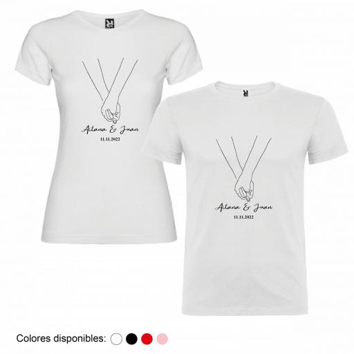 2 Camisetas Personalizadas Dibujo Manos Cogidas con Nombre y Fecha [2]