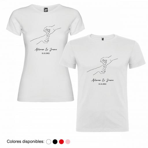 2 Camisetas Personalizadas Dibujo Manos con Nombre y Fecha [1]