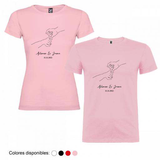 2 Camisetas Personalizadas Dibujo Manos con Nombre y Fecha [3]