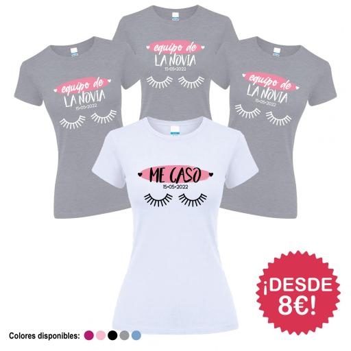 Camisetas Despedida Soltera Equipo de la Novia Me Caso Pestañas  ¡Desde 8€! [1]