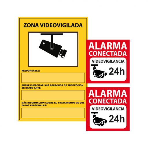 1 Cartel PVC cámaras de seguridad + 2 Vinilos alarma conectada