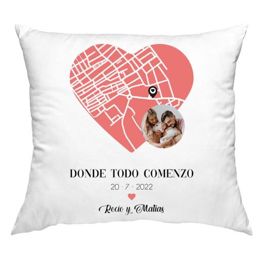 Cojín Enamorados con Mapa Personalizado Corazón [1]