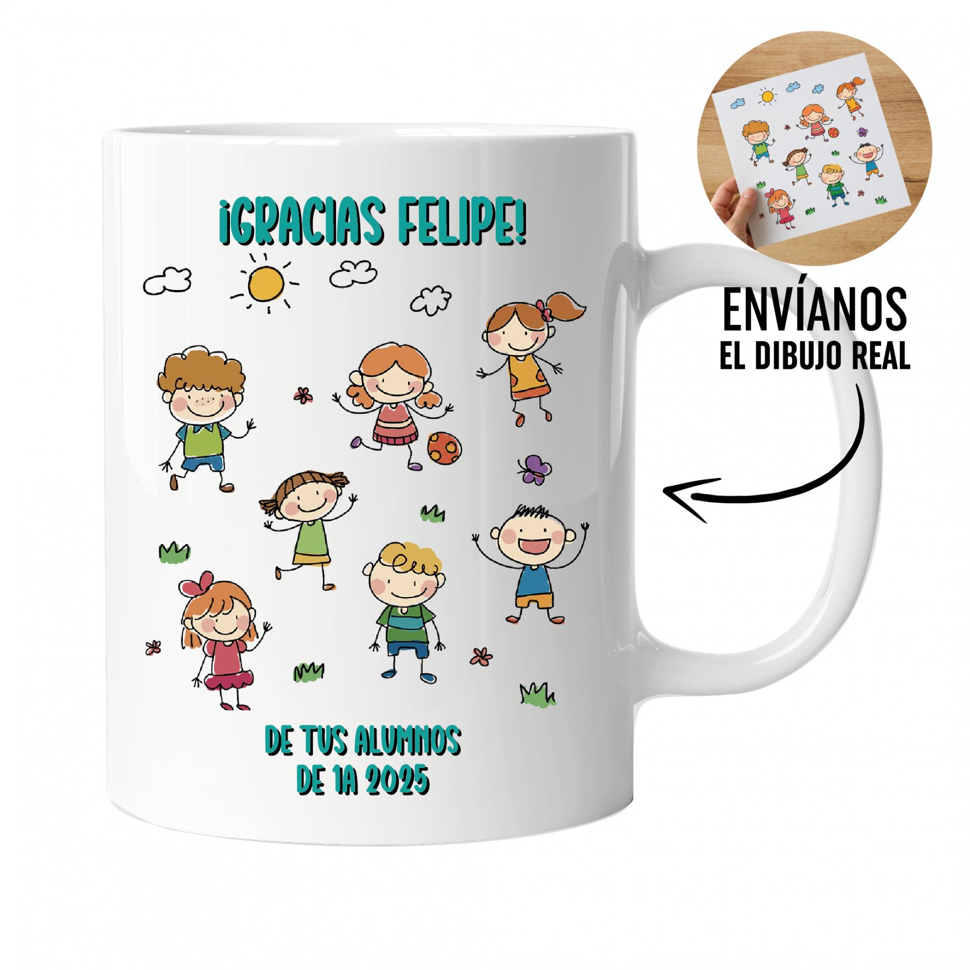 Taza Personalizada con Dibujo Real de los Alumnos para Maestro