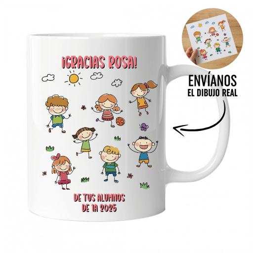 Taza Personalizada con Dibujo Real de los Alumnos para Maestra