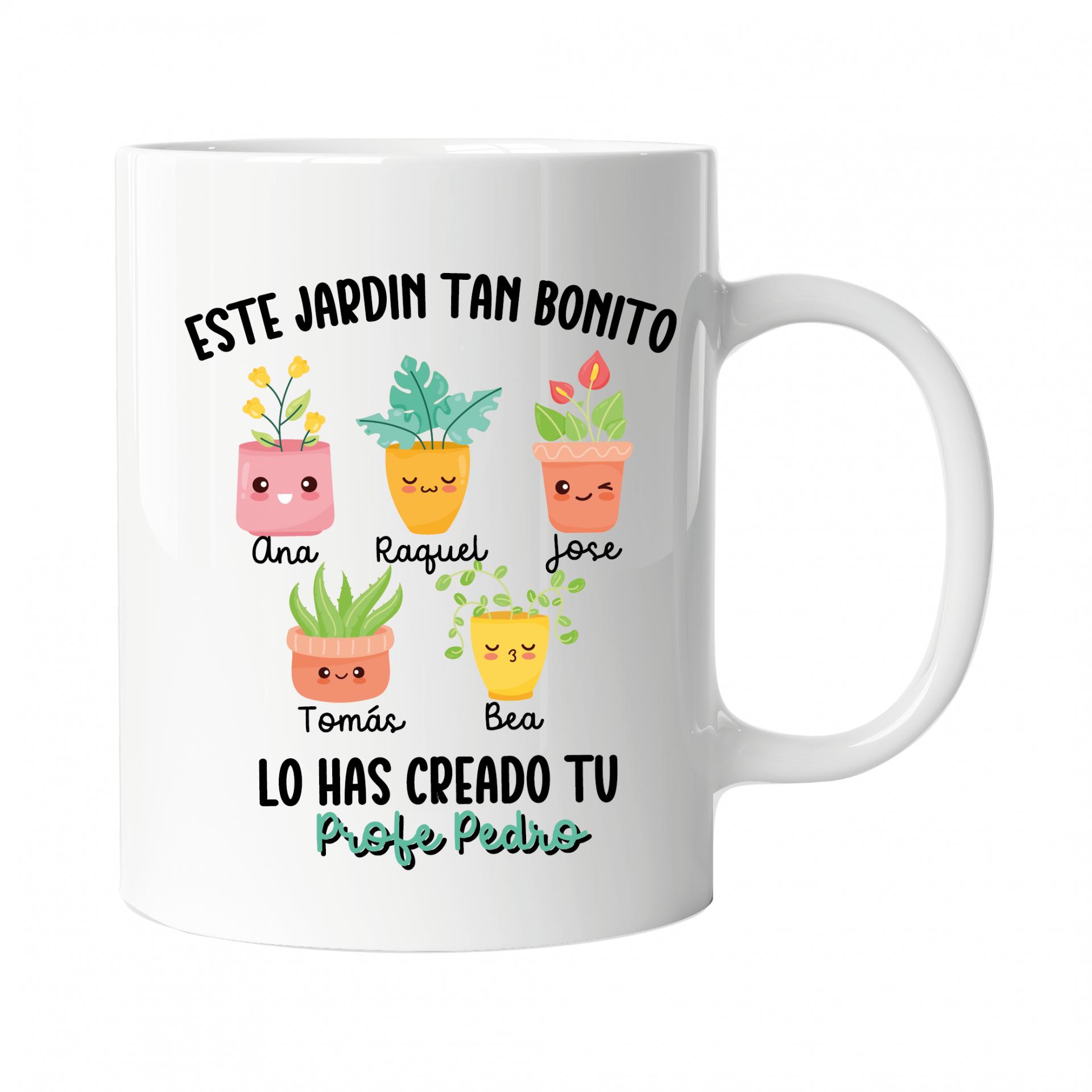 Taza Personalizada con Dibujos de Flores Animadas con Nombres de Alumnos para Maestro Maestra