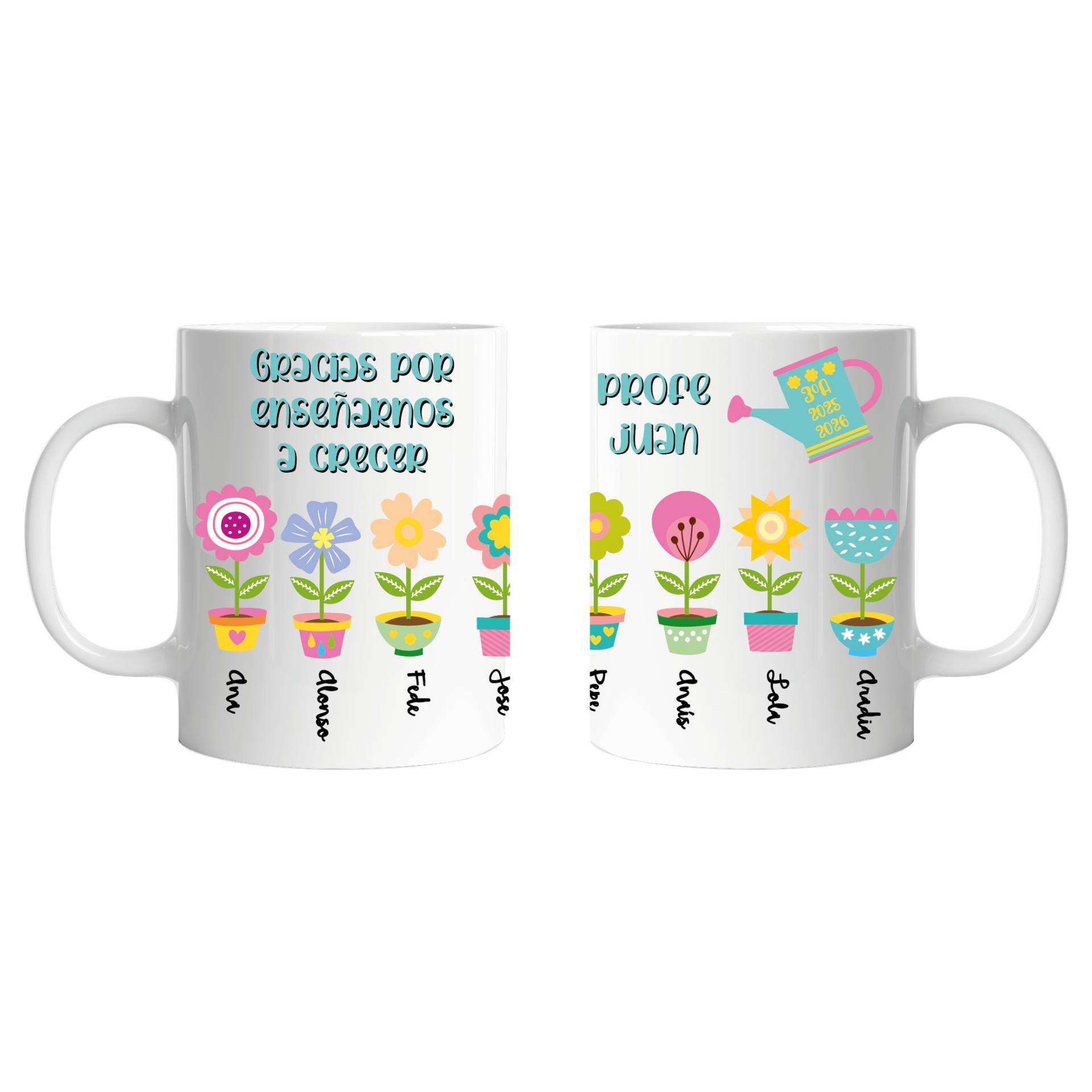 Taza Personalizada con Dibujos de Flores con Nombres de Alumnos para Maestro