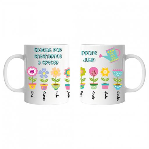 Taza Personalizada con Dibujos de Flores con Nombres de Alumnos para Maestro