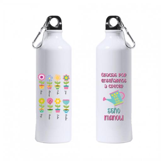 Botella Personalizada con Dibujos de Flores con Nombres de Alumnos para Maestra