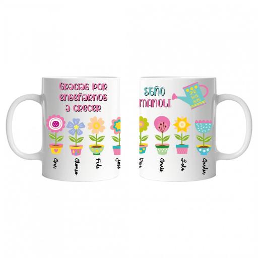 Taza Personalizada con Dibujos de Flores con Nombres de Alumnos para Maestra