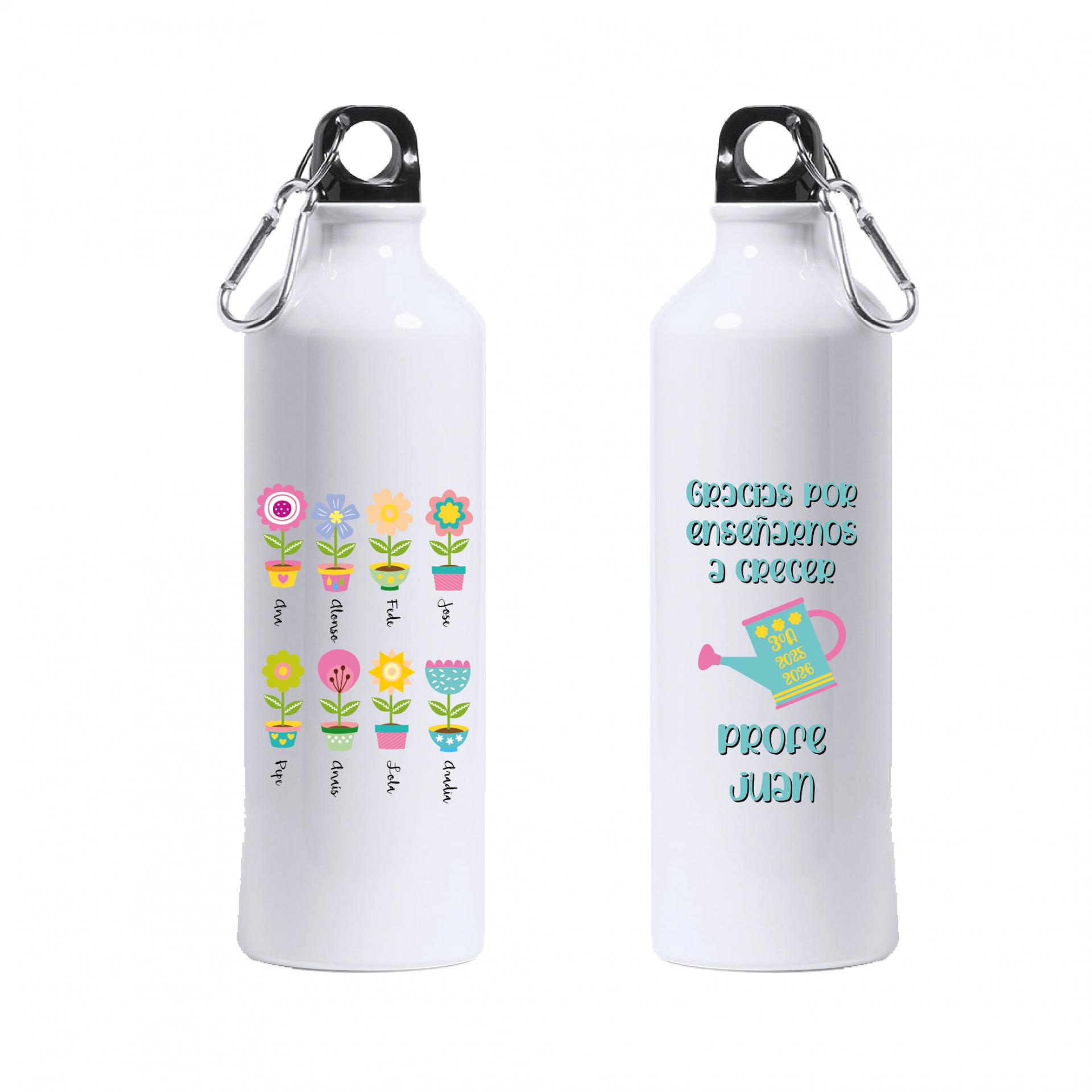 Botella Personalizada con Dibujos de Flores con Nombres de Alumnos para Maestro