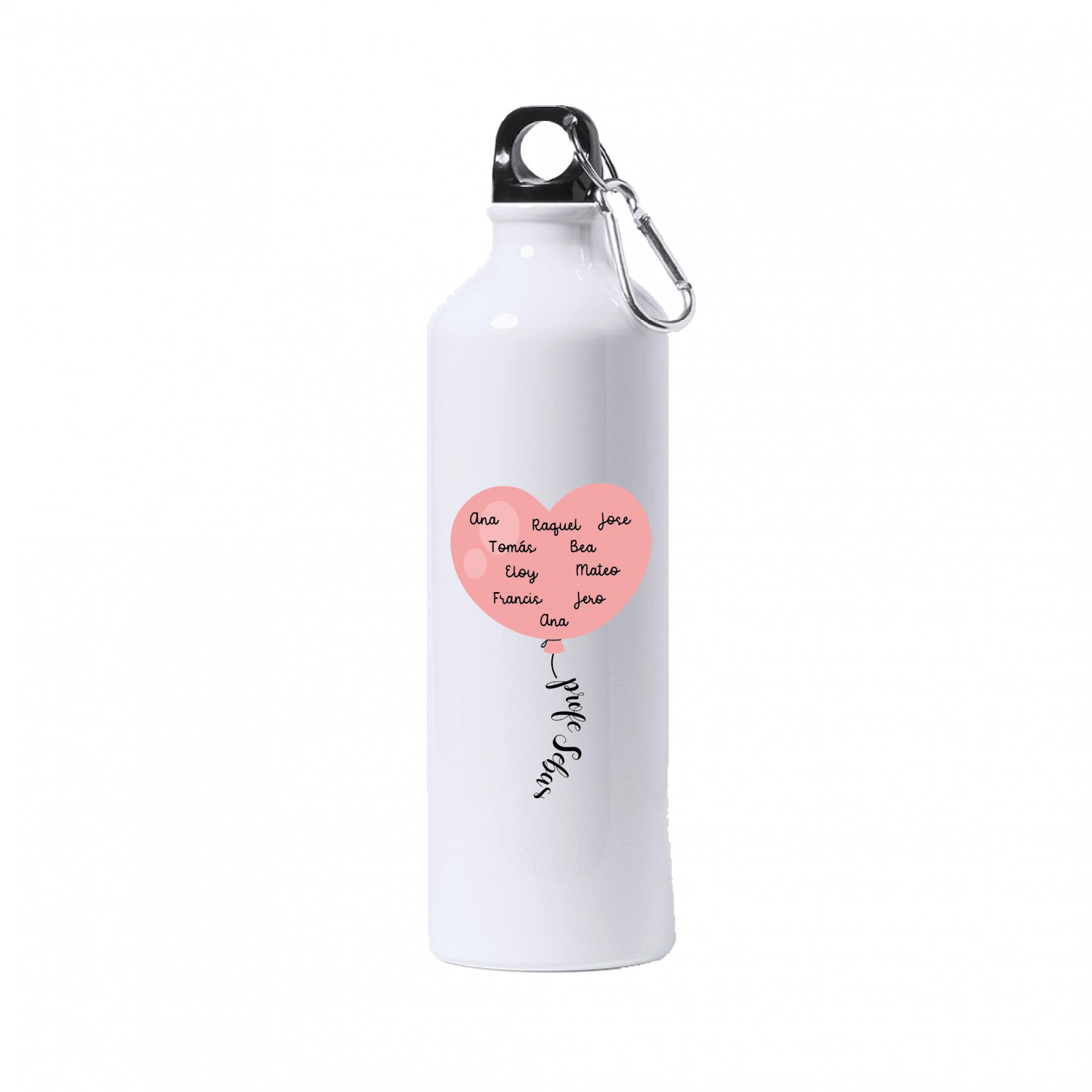 Botella Personalizada con Globo Corazon con Nombres de Alumnos Rosa