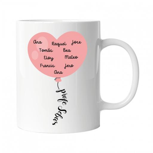 Taza Personalizada con Globo Corazon con Nombres de Alumnos Rosa
