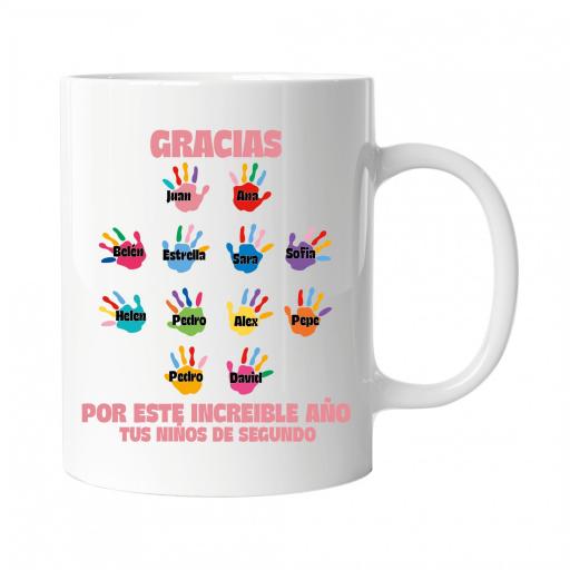 Taza Personalizada con Huellas de Colores con Nombres de Alumnos Rosa [0]