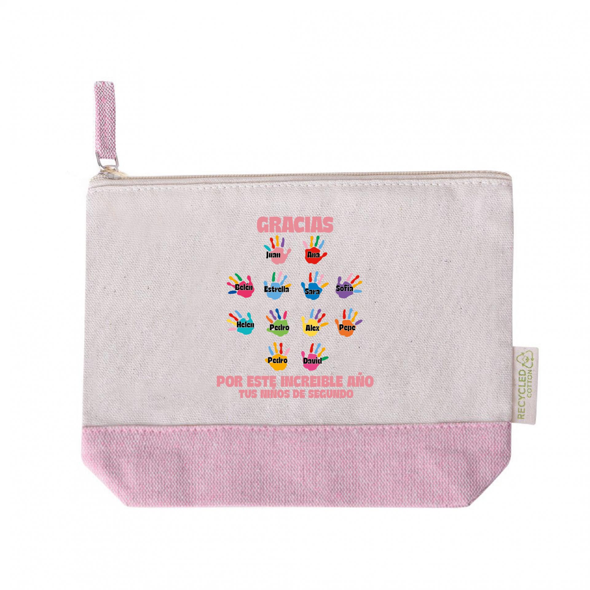 Neceser Personalizado con Huellas de Colores con Nombres de Alumnos Rosa