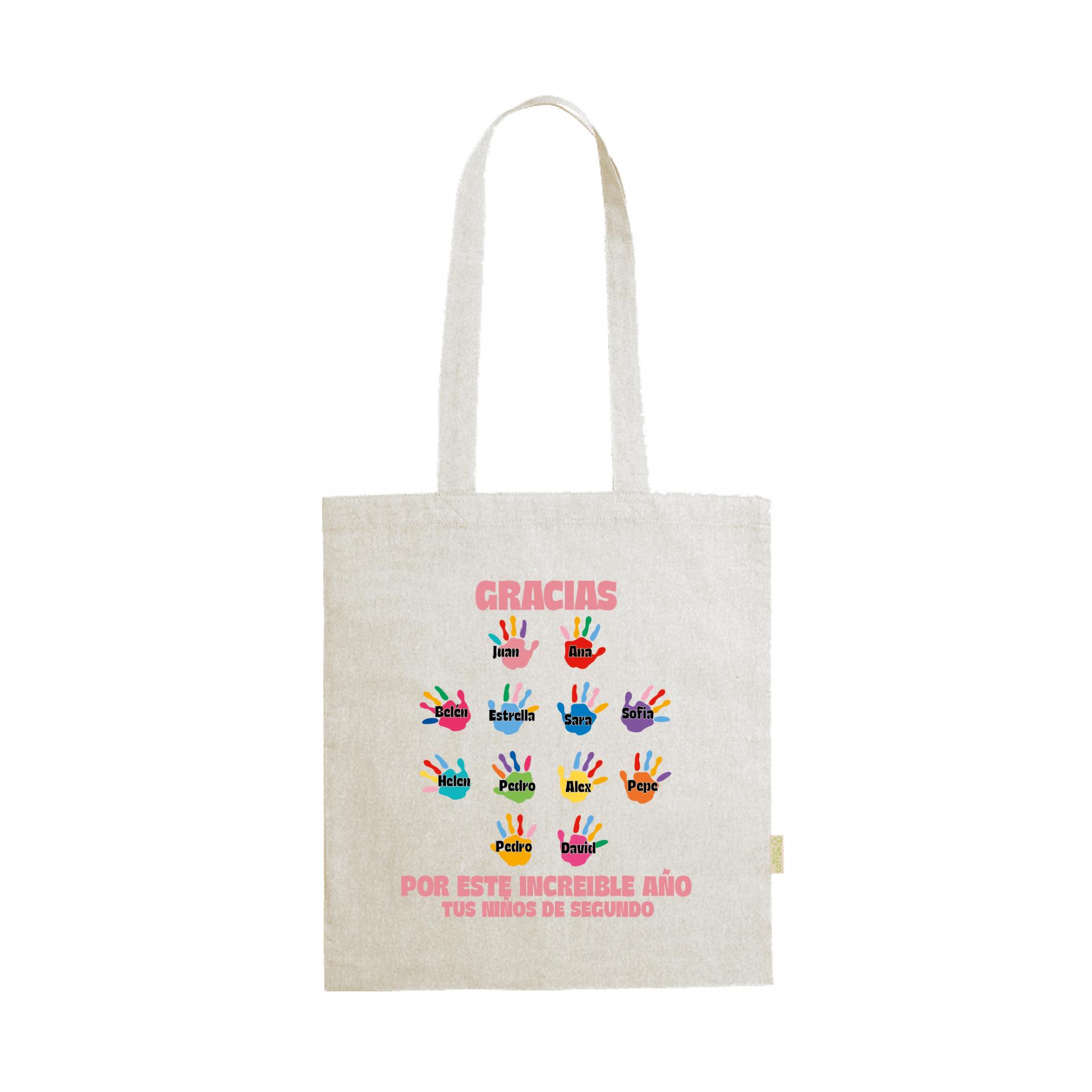 Bolso Personalizado con Huellas de Colores con Nombres de Alumnos Rosa
