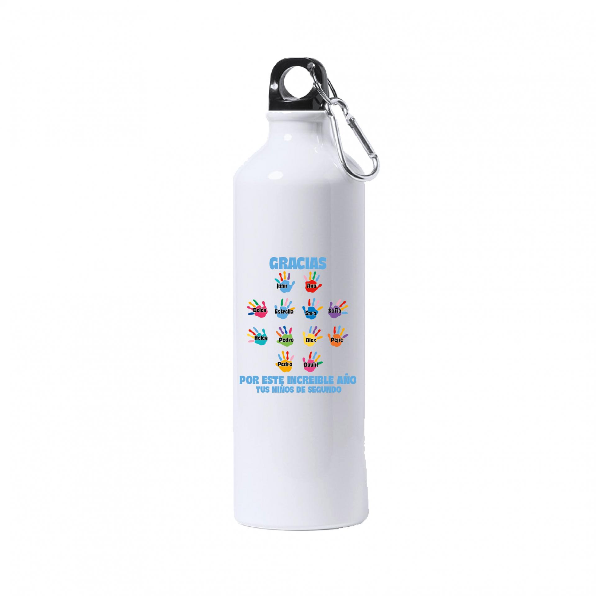 Botella Personalizada con Huellas de Colores con Nombres de Alumnos Azul