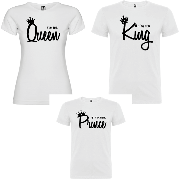 3 camisetas blancas Familia Queen, King y prince