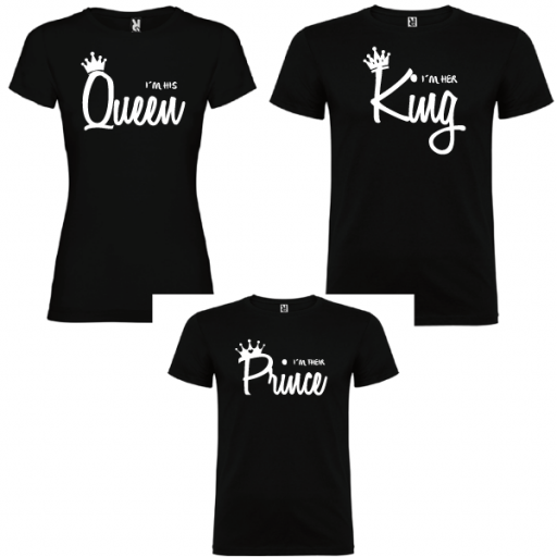 3 camisetas negras Familia Queen, King y prince