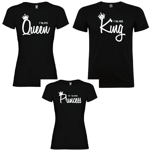 3 camisetas negras Familia Queen, King y princess