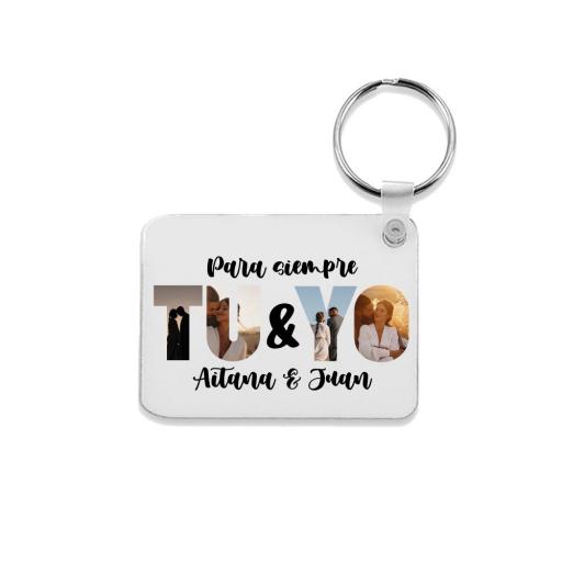 Llavero Madera Personalizado Tu y Yo con Fotos y Nombres