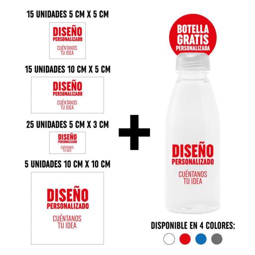 Pack 60 Pegatinas Personalizadas con Botella de Regalo - Personalizada a tu gusto