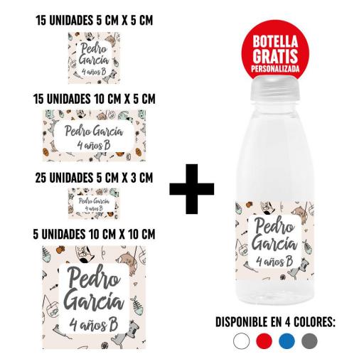 Pack 60 Pegatinas Personalizadas con Botella de Regalo - Animales