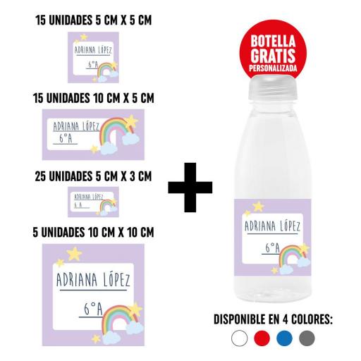 Pack 60 Pegatinas Personalizadas con Botella de Regalo - Arcoiris