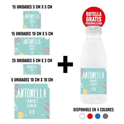 Pack 60 Pegatinas Personalizadas con Botella de Regalo - Azul Mod 2