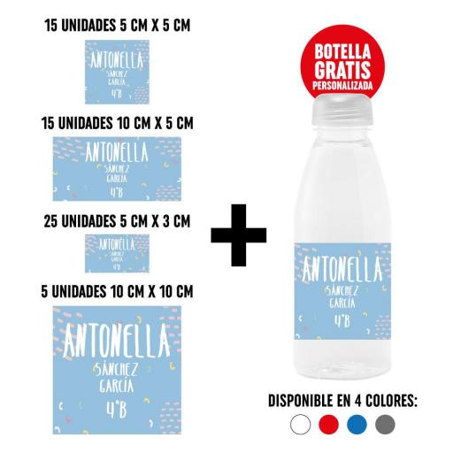 Pack 60 Pegatinas Personalizadas con Botella de Regalo - Azul Mod 1