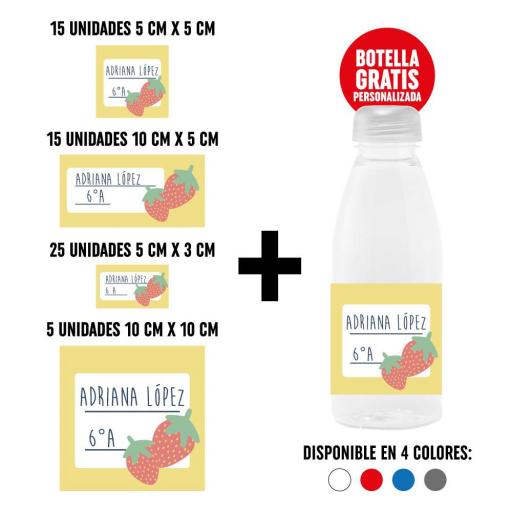 Pack 60 Pegatinas Personalizadas con Botella de Regalo - Fresas