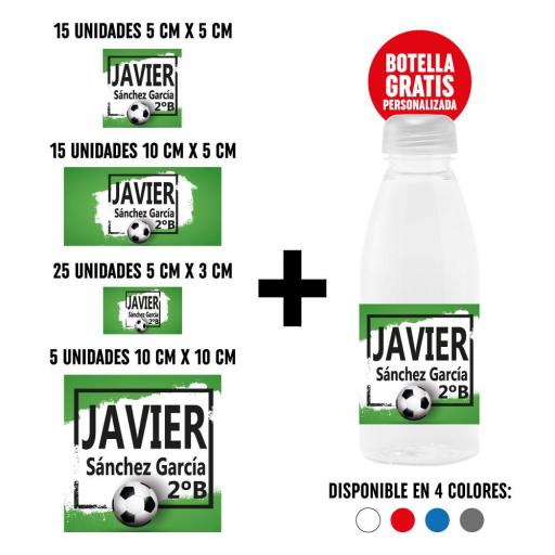 Pack 60 Pegatinas Personalizadas con Botella de Regalo - Fútbol