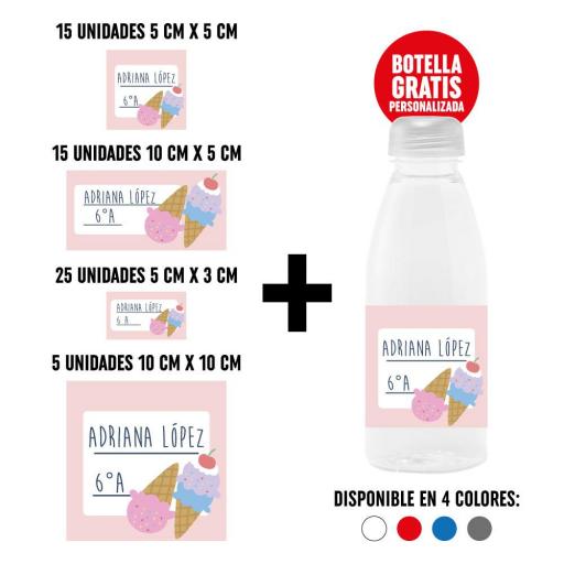 Pack 60 Pegatinas Personalizadas con Botella de Regalo - Helados