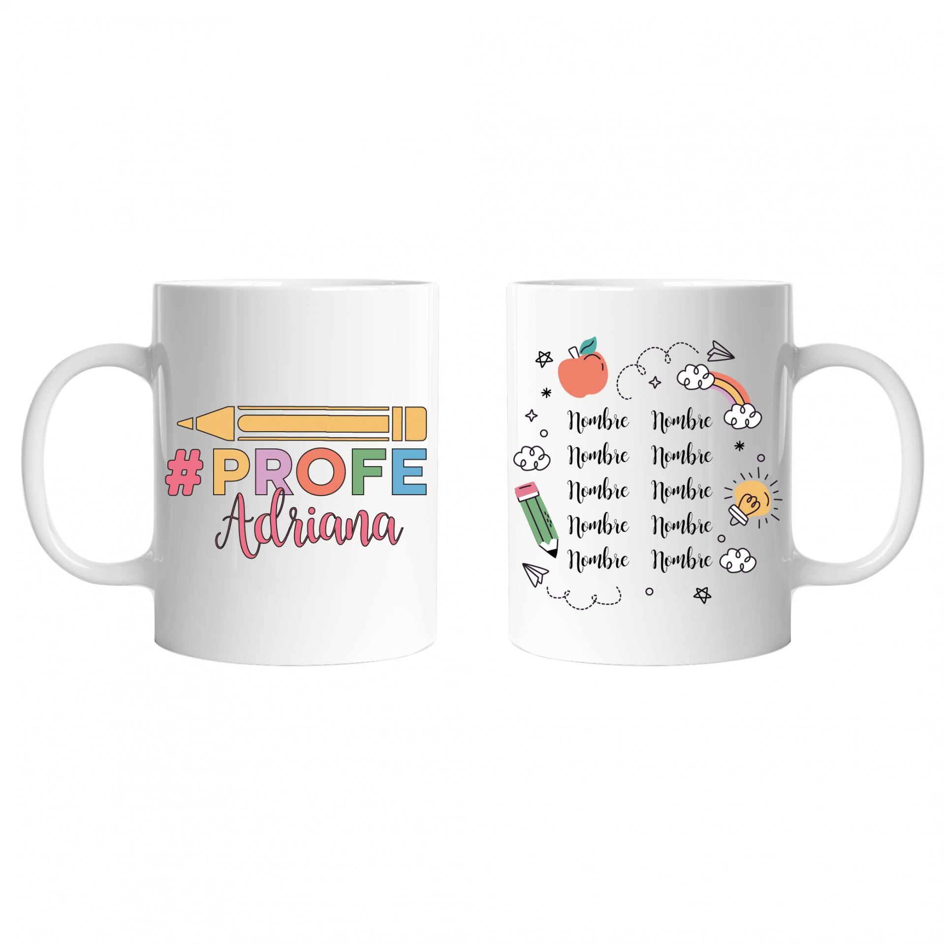 Taza Personalizada Maestra con Nombre Colorido y nombre de los alumnos