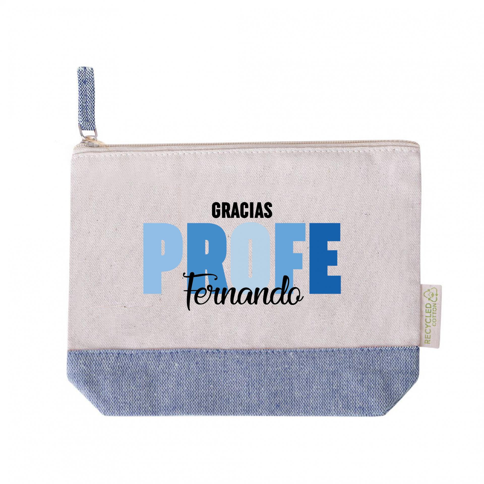 Neceser Personalizado Profe con Nombre Letras de Colores Azul