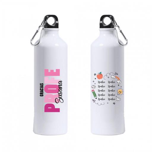 Botella Personalizada Profe con Nombre Letras de Colores Rosa [0]